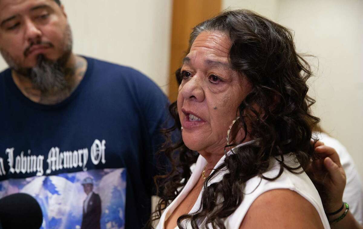 Rachel Tovar, a victim and survivor, shares her disappointment after Judge Natalia Cornelio declined to set an execution date for death row inmate Arthur Brown Jr., convicted in 1993 of killing four people, Monday, July 25, 2022, at Harris County Criminal Courts at Law in Houston.