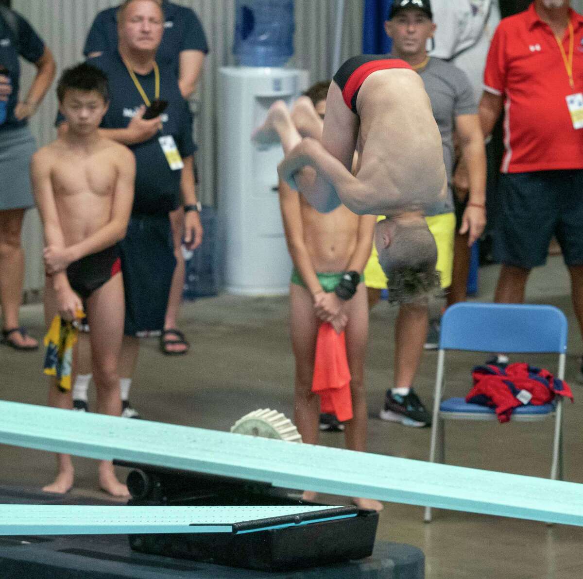 Cristano Garcia competes in the 1m finals for the group C boys 07/25/2022 at the O'Shaughnessy Diving Center at COM at the Junior Nationals Diving competition. Tim Fischer/Reporter-Telegram
