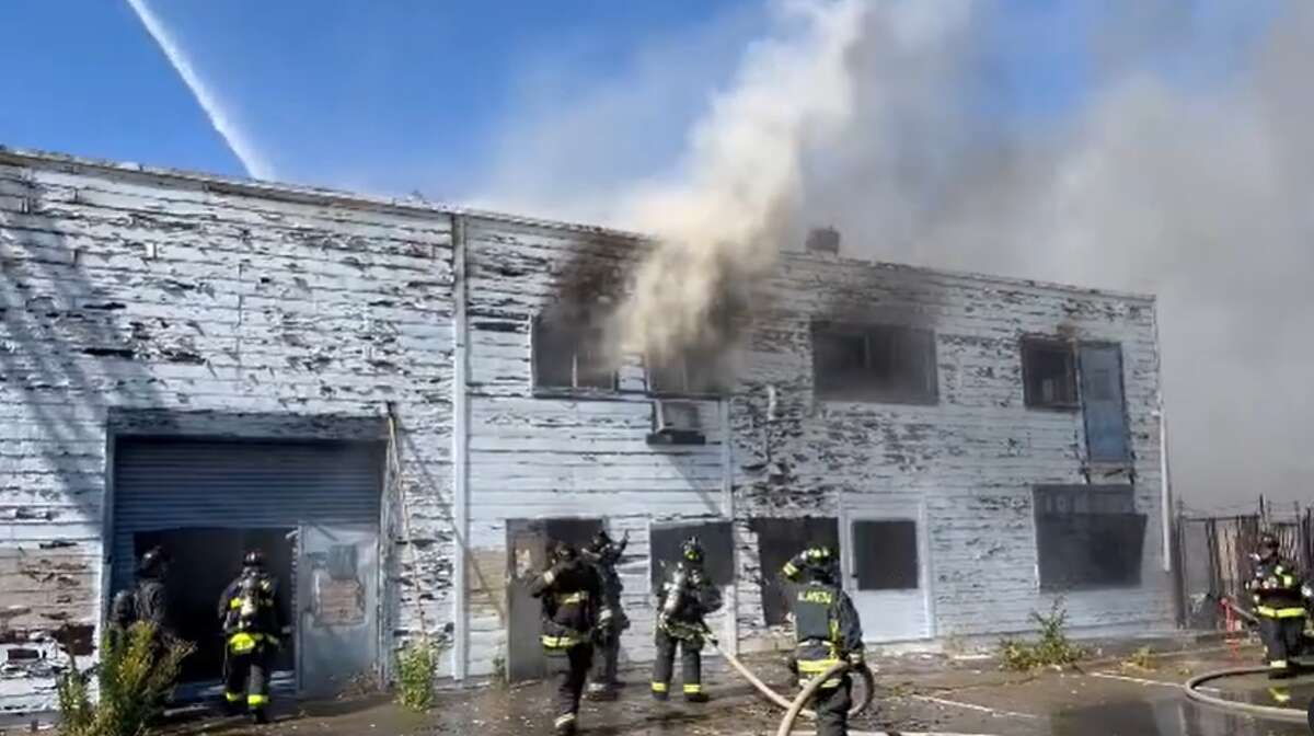 Firefighters fought a blaze in Alameda, Calif., on July 25, 2022. 
