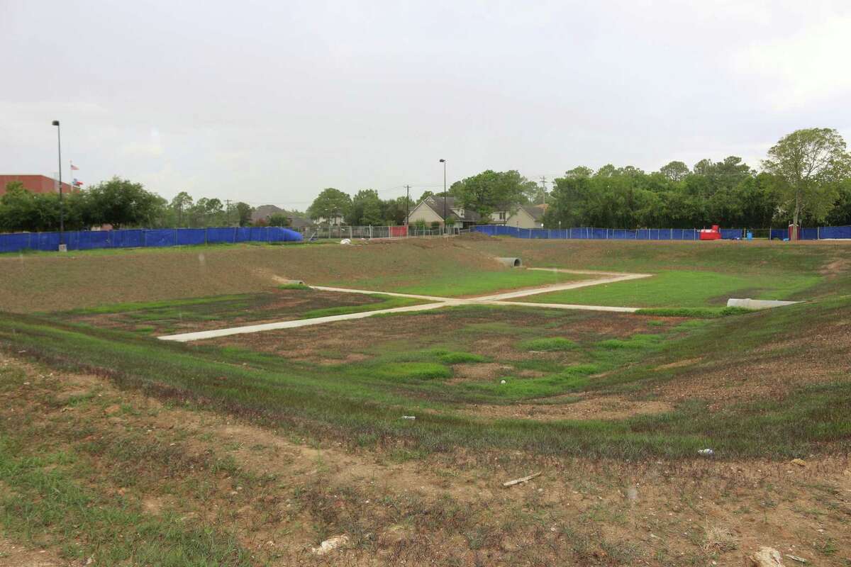 A detention pond to alleviate flooding during heavy rains is a part of the work at Friendswood High School.