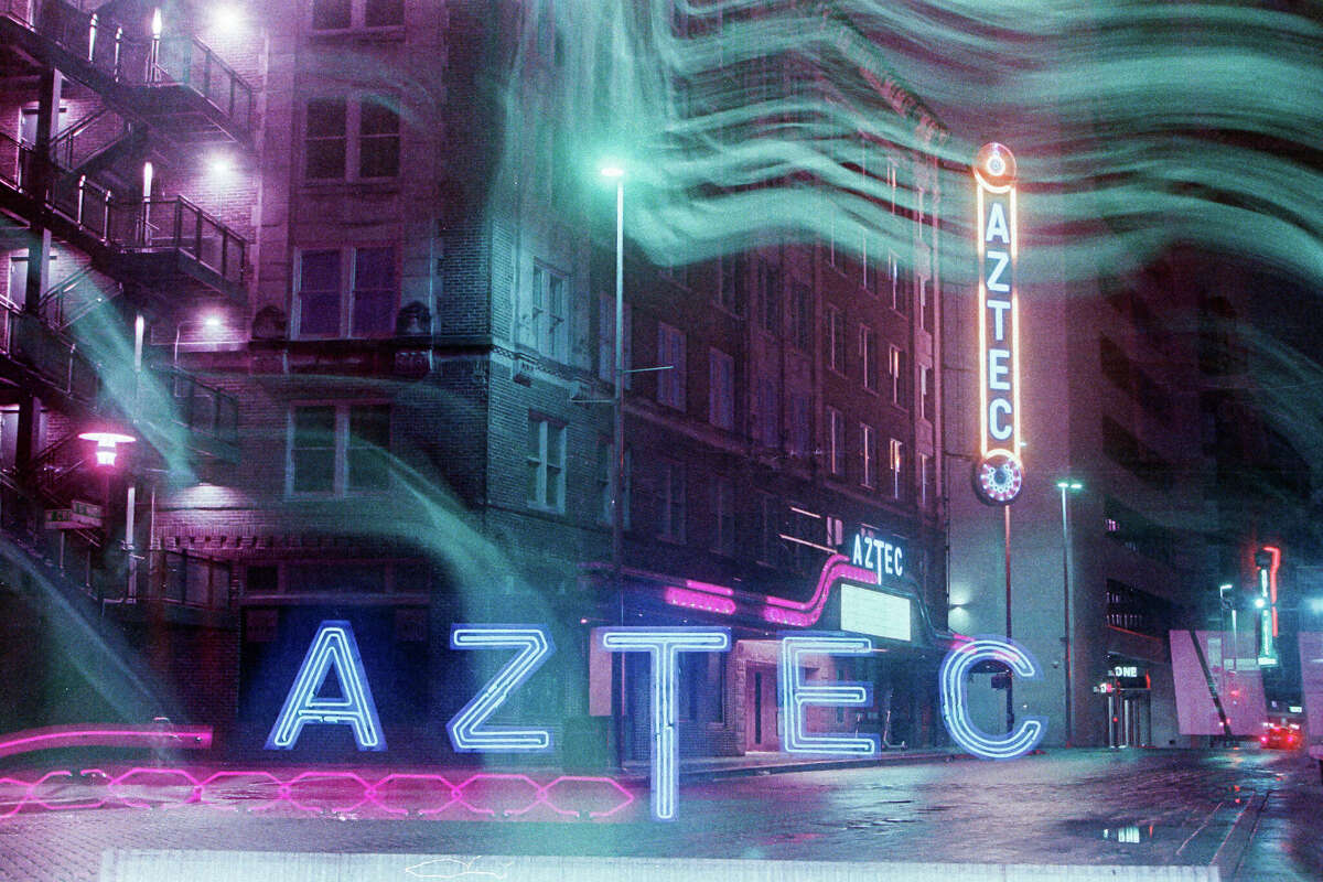 A shot of the Aztec Theatre by San Antonio photographer Erik Gustafson. Gustafson only uses film and old cameras for his images, then develops them himself with various chemicals and techniques to achieve special effects most photographers only get with digital images and editing.