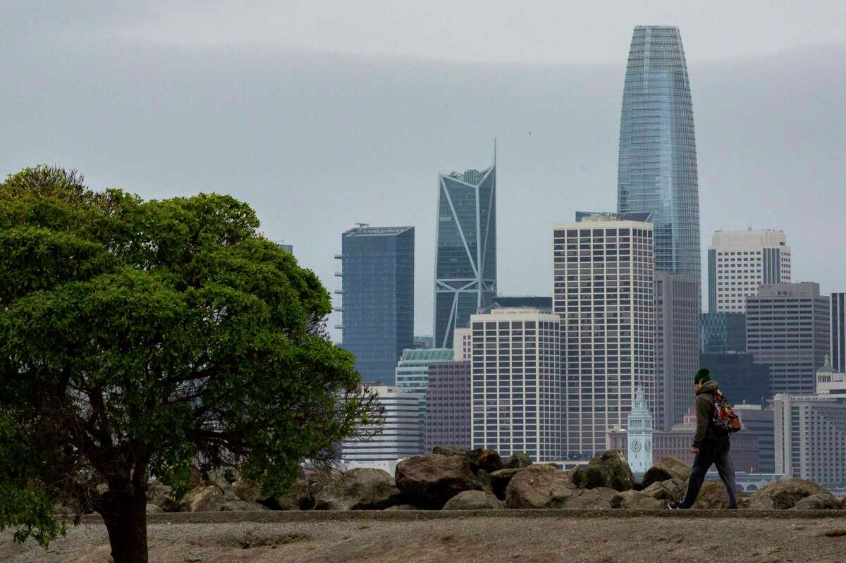 Drizzle begins go fall on Treasure Island in San Francisco, Calif. in a 2020 photo. Monsoonal moisture drifting across the Bay Area was expected to bring drizzling rain and even lightning strikes to parts of the Bay Area.