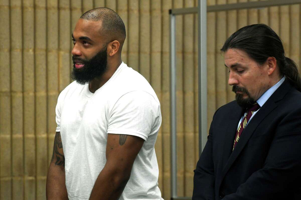 Rakiem Reid speaks during his sentencing hearing at Superior Court, in Milford, Conn. July 25, 2022. Reid was sentenced to serve 12 years in prison Monday after previously pleading guilty to manslaughter and vehicular assault charges following a February 2020 motor vehicle accident in Shelton that left two people dead.
