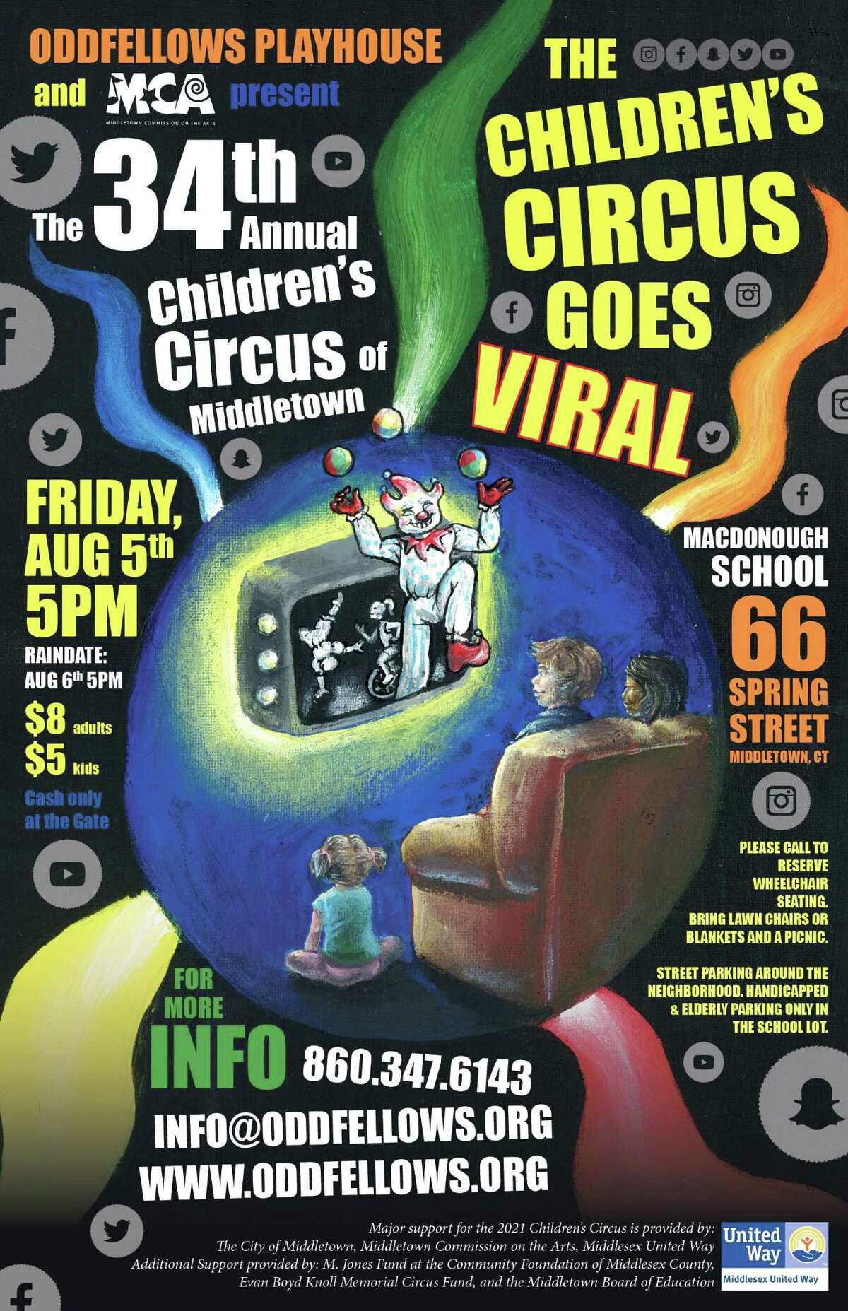 The Middletown Commission on the Arts and Oddfellows Playhouse will premiere the 34th Children’s Circus of Middletown, themed “Children’s Circus Goes Viral!”