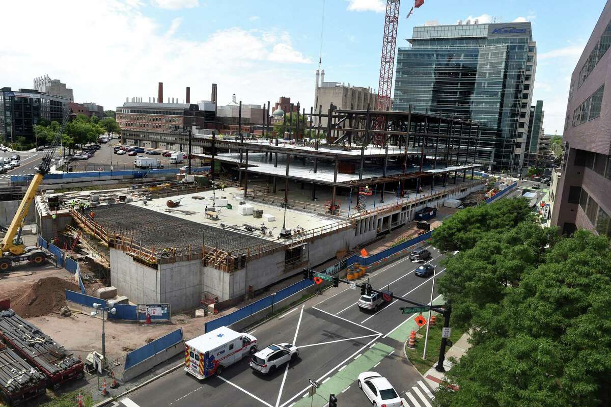 The 101 College Street project in New Haven viewed from the Temple Street Garage July 26, 2022.