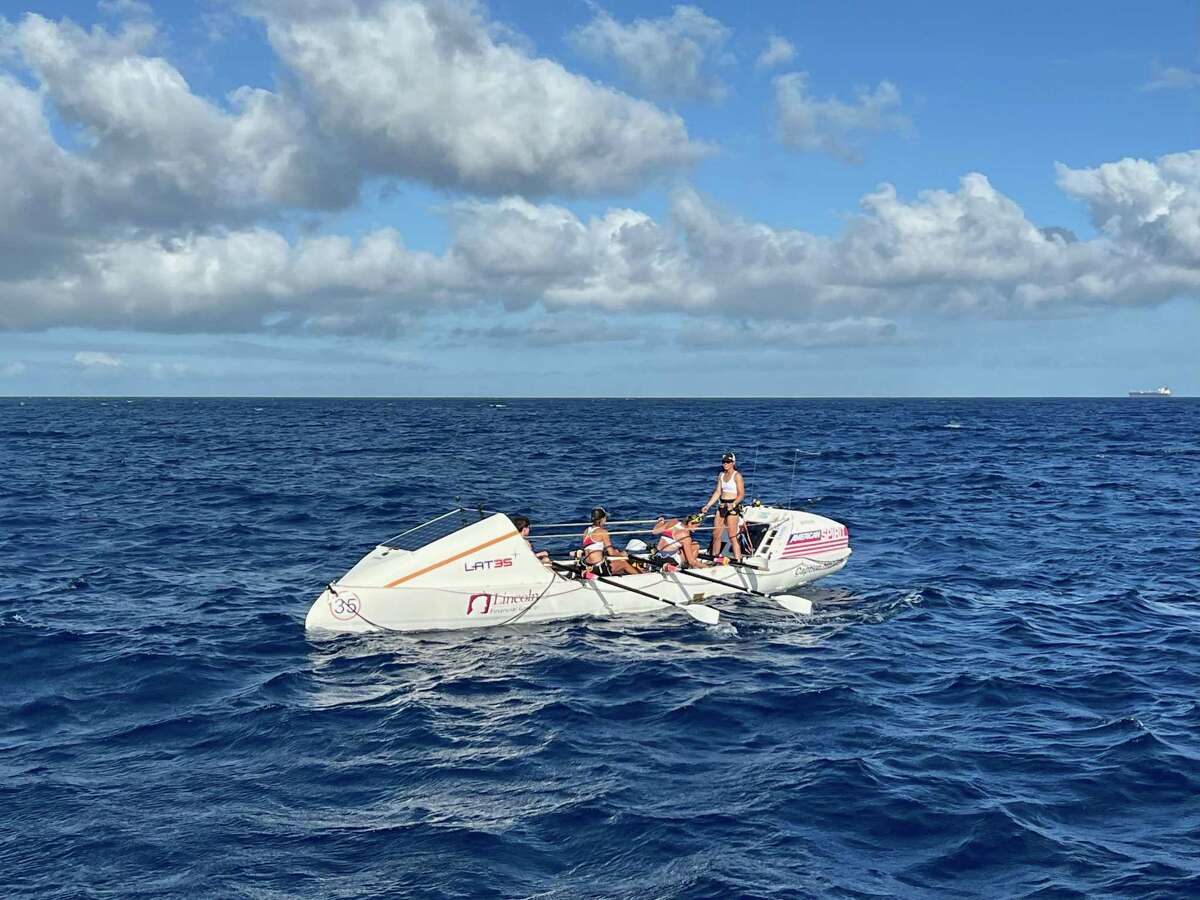 The four-woman Lat35 racing team plies the Pacific Ocean on their row from San Francisco to Hawaii.