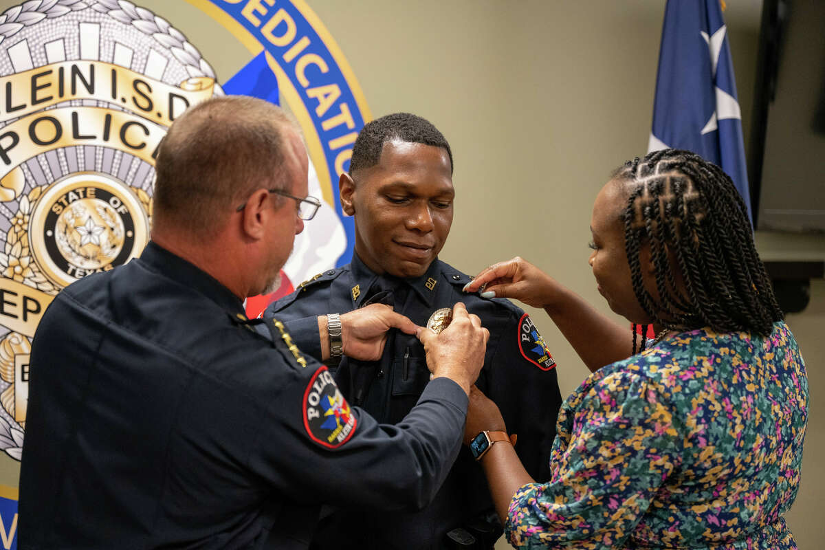A badge pinning ceremony is held for new Klein ISD Police Department Chief of Police Marlon Runnels. Klein ISD announced Runnels’ appointment as police chief in June following the retirement of Chief David Kimberly. Runnels officially started in his new position July 1, 2022.