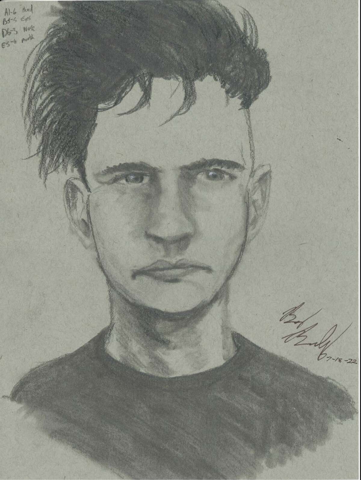 A sketch of a man suspected of shooting a man and a woman in southwest Houston on July 3.