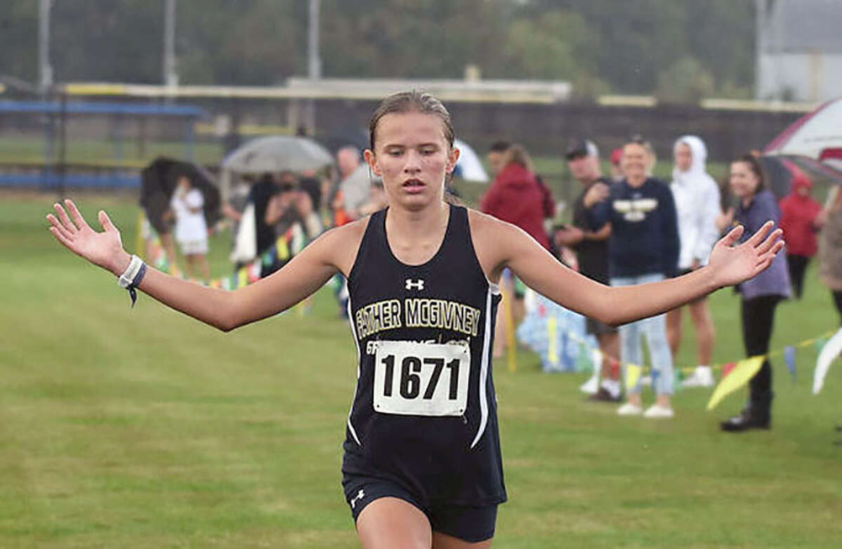Elena Rybak of Father McGivney High School won the 1,600-meters at May's Class 1A state meet in Charleston and is the 2022 Telegraph Girls Track Athlete of the Year. She is shown in a meet earlier in the season.