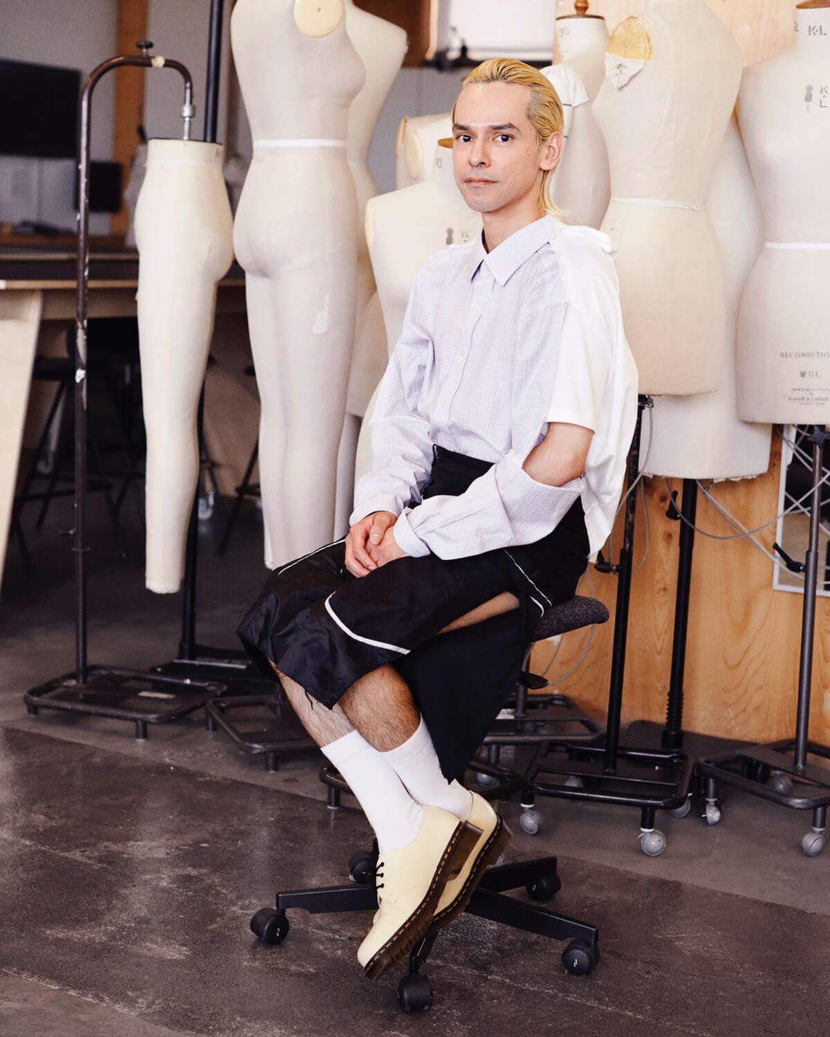 Jude Hinojosa, a student of Central Saint Martins' Masters Fashion program, has been chosen as one of five students whose work will be featured in Dr. Martens' "All Access Summer" campaign. 