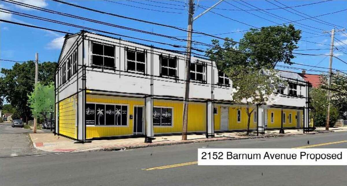 A rendering shows a proposed second-story addition with a half-dozen apartments to a Barnum Avenue building that is currently home to a restaurant.