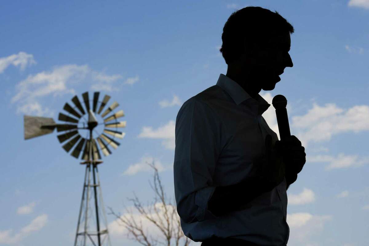 Democratic gubernatorial candidate Beto O’Rourke speaks during a town hall meeting in a park, where protestors outnumbered supporters, Saturday, July 23, 2022 in Spearman. O’Rourke’s campaign is making stops throughout West Texas and the panhandle courting voters in traditionally conservative areas of the state.
