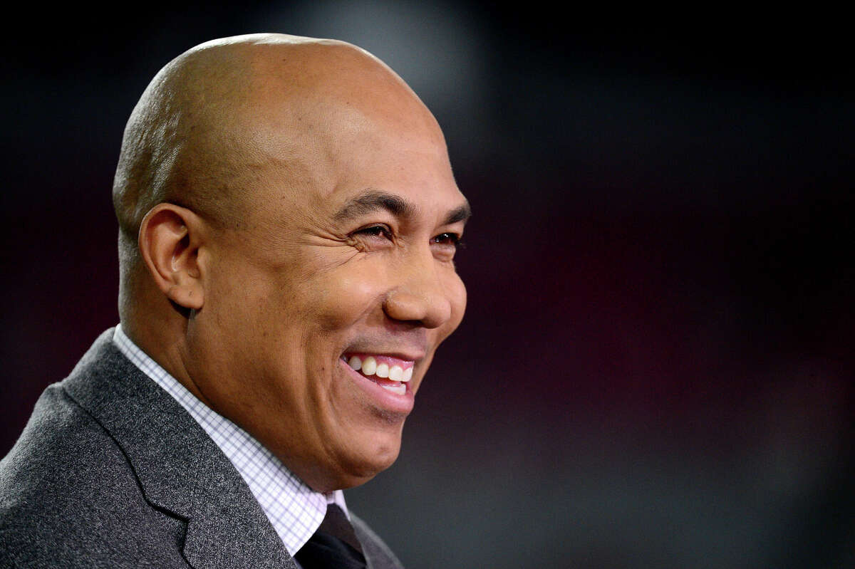 Hines Ward of NBC Sports talk before the NFC Divisional Playoff Game at University of Phoenix Stadium on January 16, 2016 in Glendale, Arizona.