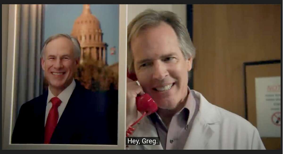 Screenshots taken from a satirical video produced by Mothers Against Greg Abbott depicting a situation where the doctor must call the governor to get medical approval for a procedure to terminate a fetus with fatal birth defect.