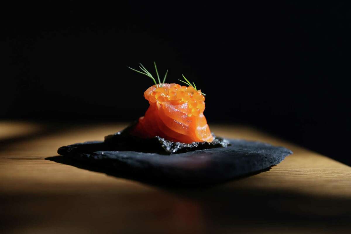 Crispy nigiri with smoked trout roe, cured trout, rice and nori.