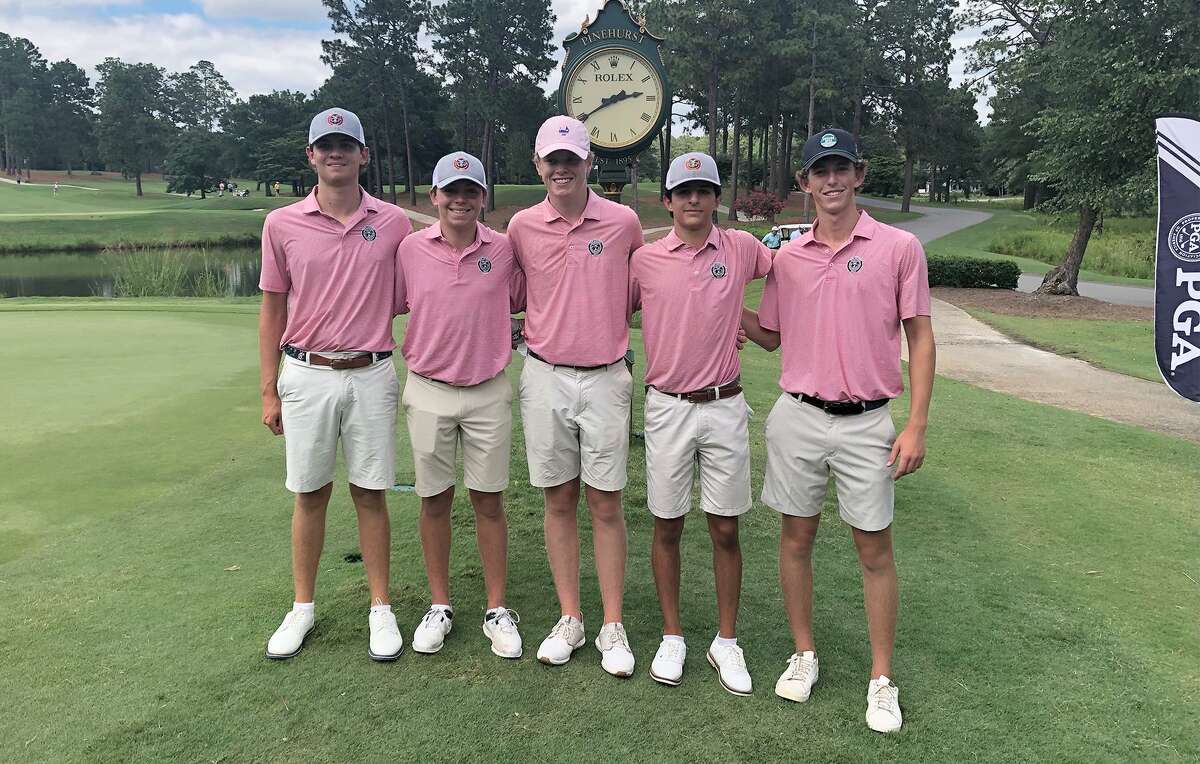 New Canaan golfers Taylor Pinkernell, Marc DeGaetano, Sean Watchmaker, Cullen McCarthy and Sam Funk at Pinehurst Resorts in North Carolina in July, 2022.
