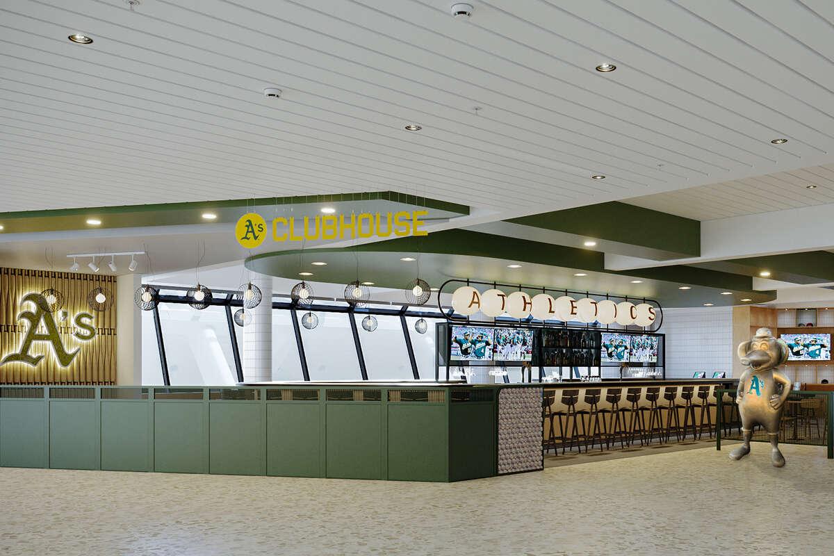 An artist rendering of the new Oakland A’s Clubhouse sports bar slated to open in Oakland International Airport. 