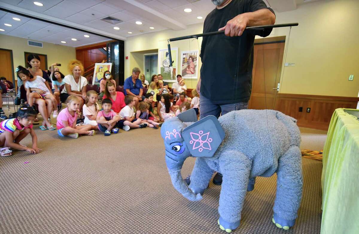 The Byram Shubert Library welcomes its puppeteer-in-residence, Robert Rogers, for his puppet show: "Trip to a circus with Mr Rogers" in Greenwich, Connecticut on Thursday, July 28, 2022.