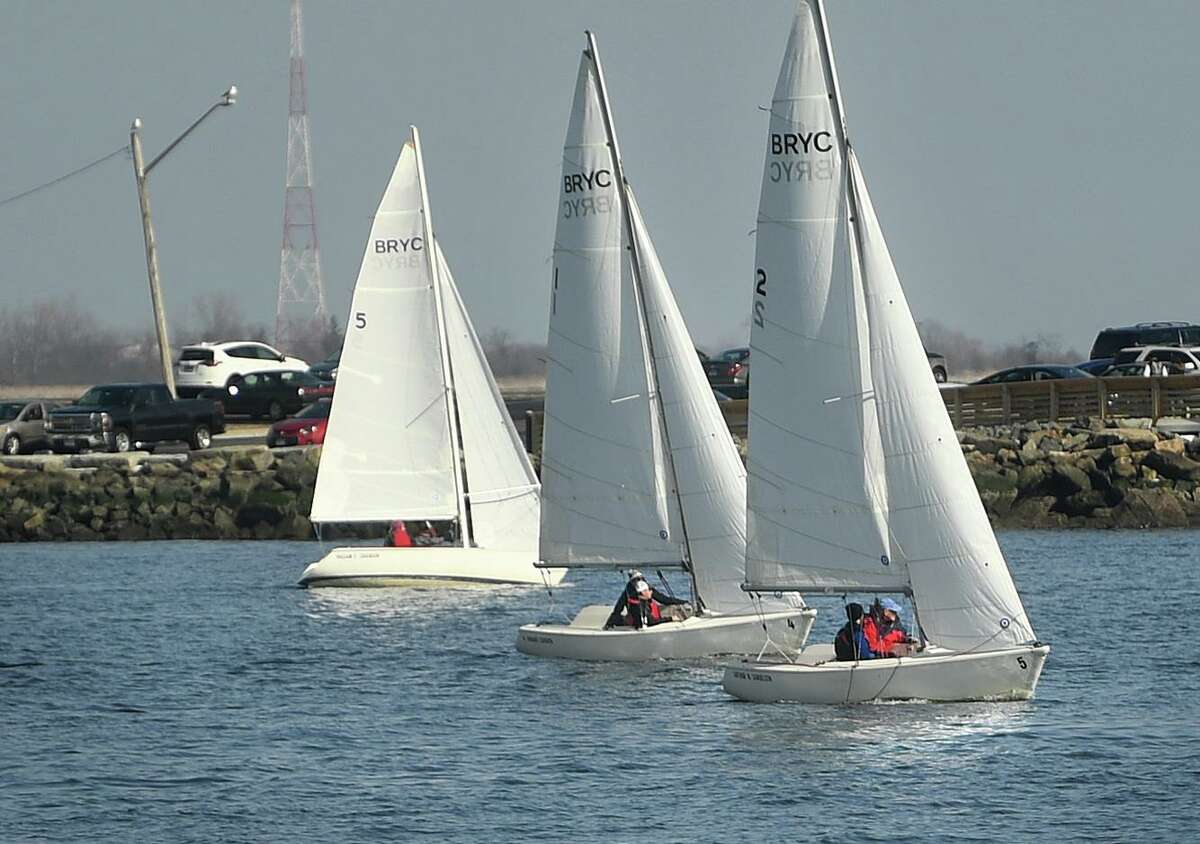 Sailboats from the Black Rock Yacht Club race on Black Rock Harbor off Seaside Park in Bridgeport in 2019.