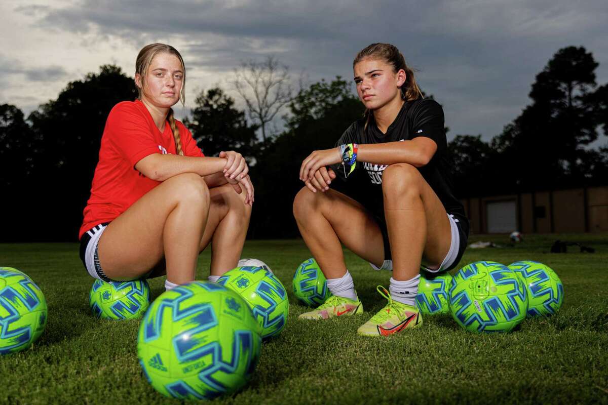 Morgan and Tatum Greensage pose for a portrait during a photoshoot at Burroughs Park, Wednesday, July 6, 2022, in Tomball, TX. (Juan DeLeon/Contributor)