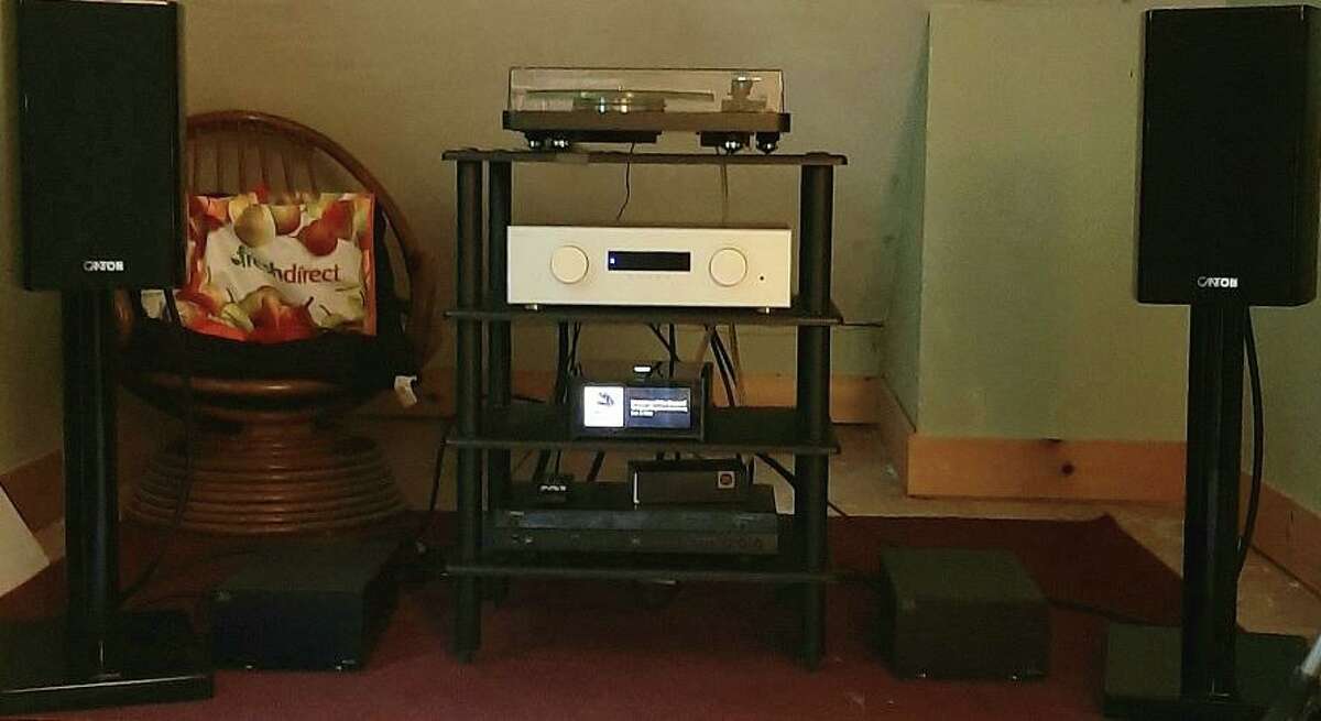 An example of a high-end speaker system that Tim Hall’s Audiophile Garage lets customers hear music on.