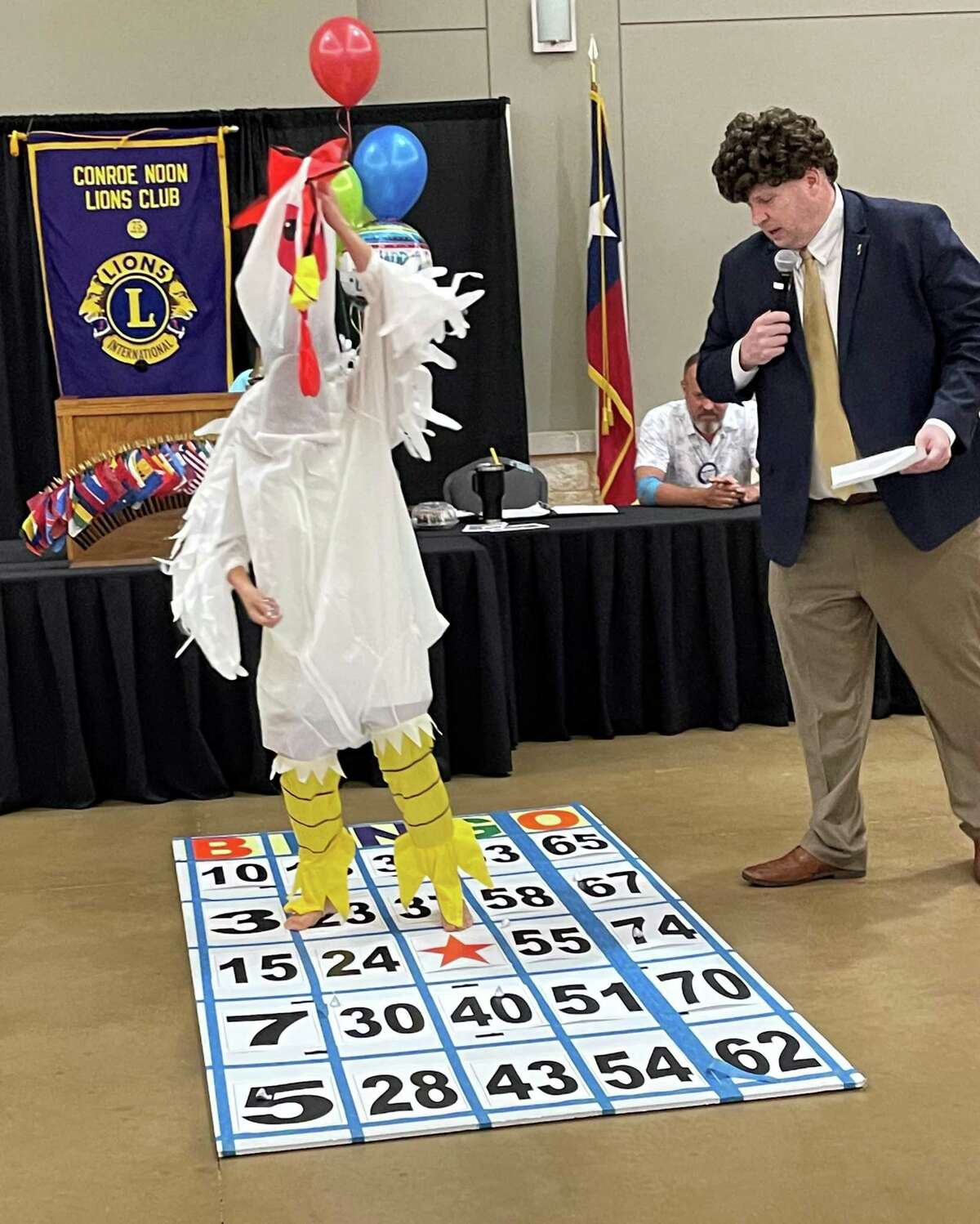 What do you do when the speaker cancels? Well, the Conroe Noon Lions Club had fun playing a game of Chicken ‘poo’ Bingo last week. Hosted by club President Warner ‘Wink’ Phelps and member Becca ‘the Beak’ Ellis.