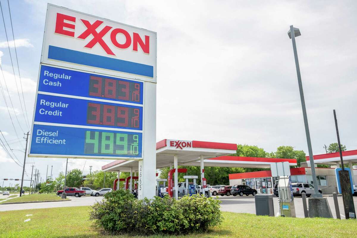 Gas prices are displayed at an Exxon gas station on July 29, 2022 in Houston, Texas. Exxon and Chevron posted record high earnings during the second quarter of 2022.