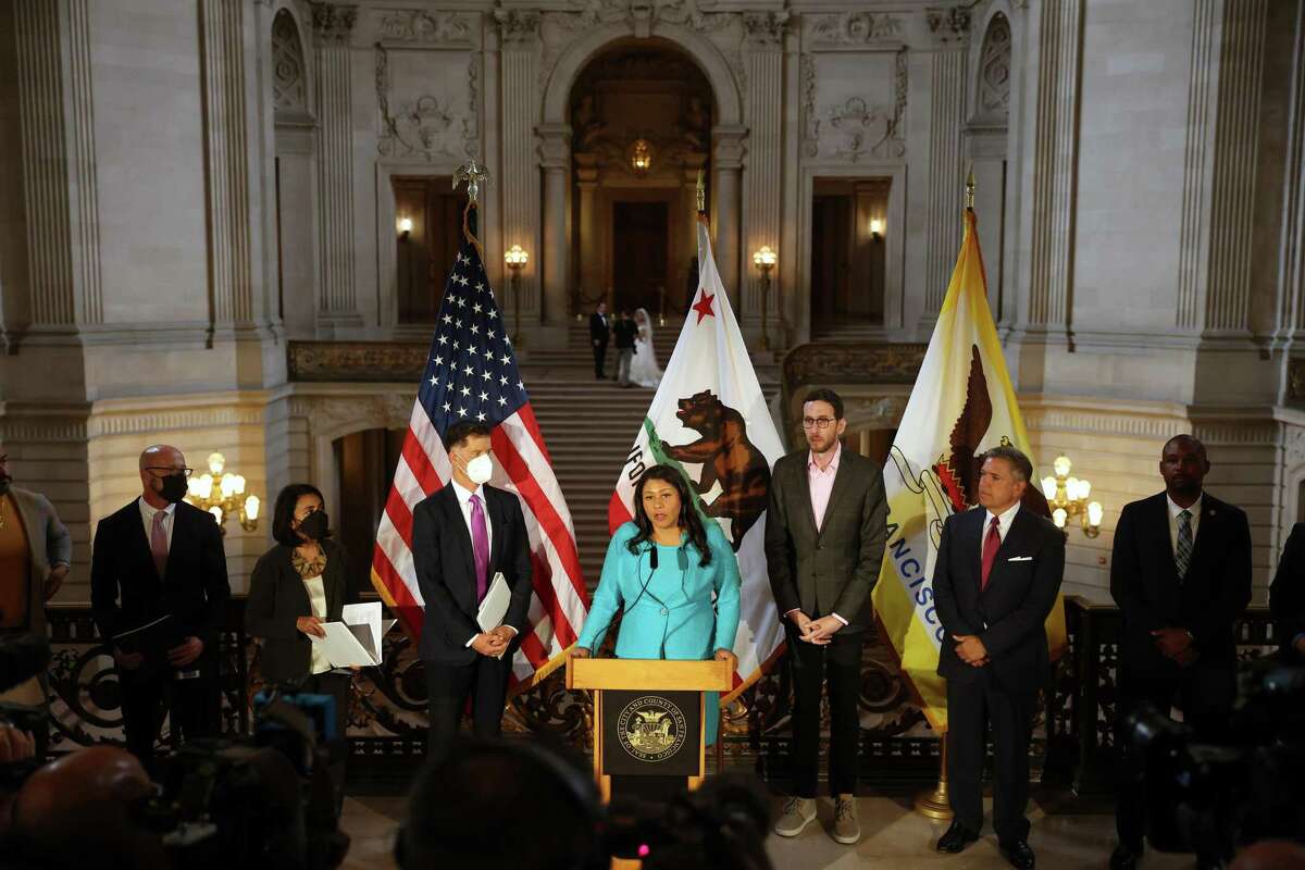 Mayor London Breed speaks as a press conference in San Francisco on Thursday, July 28, 2022 where she declared a public health state of emergency in response to the growth of monkeypox cases.