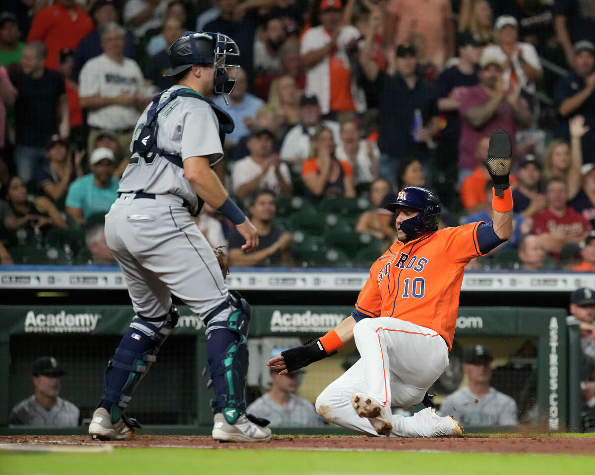 Houston Astros first baseman Yuli Gurriel bats in the second inning against  the Los Angeles Dodgers at the 2017 MLB World Series game four at Minute  Maid Park in Houston, Texas on