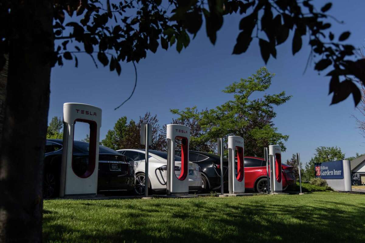 A Tesla Supercharger location in Bozeman, Mont., on July 20, 2022.