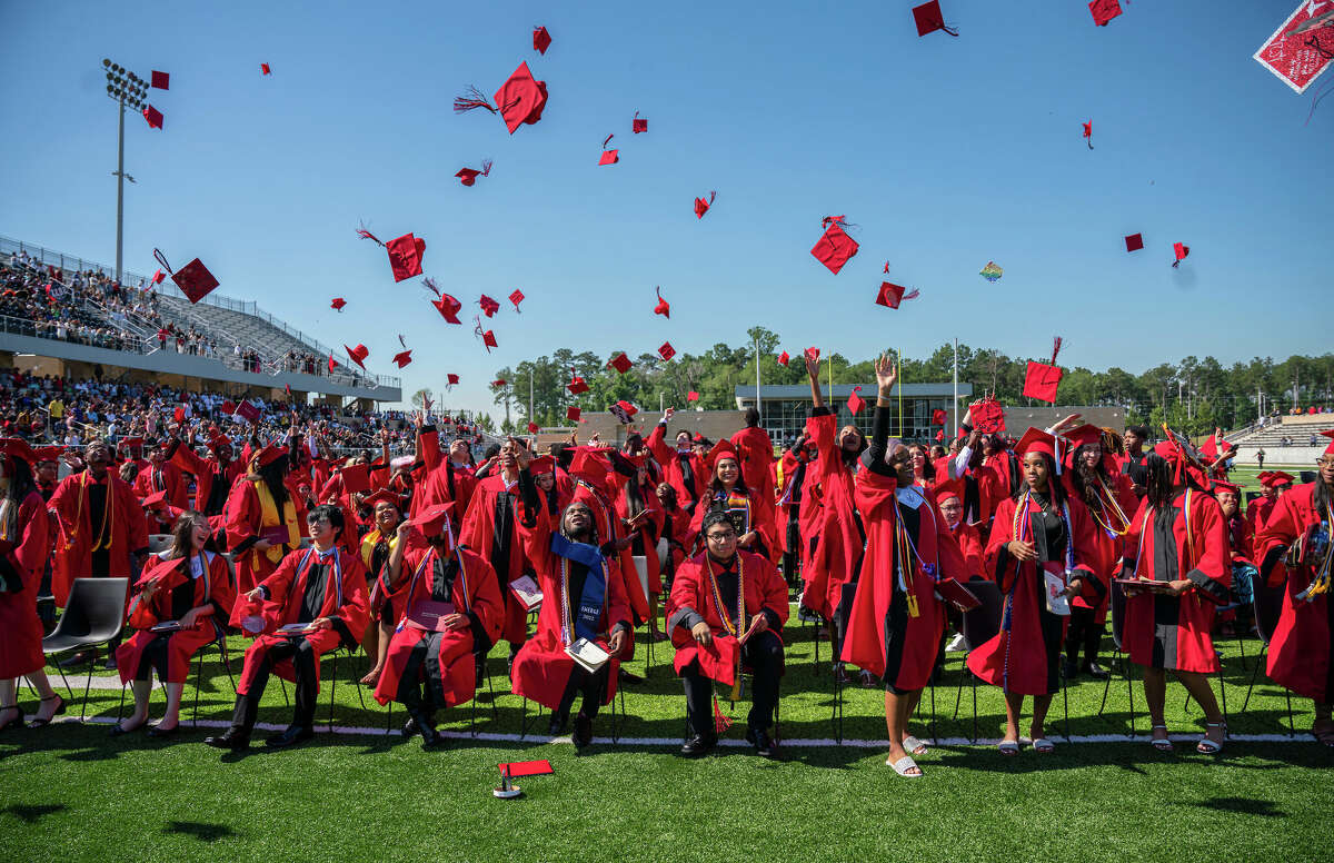 Spring ISD is launching Momentum High School for the 2022-23 schol year allowing to expedite their path to graduation. Shown here, 2022 graduates of Westfield High School toss their caps into the air.