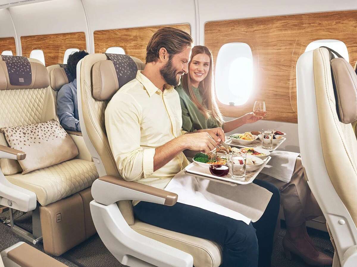 Passengers in Emirates' new premium economy seats