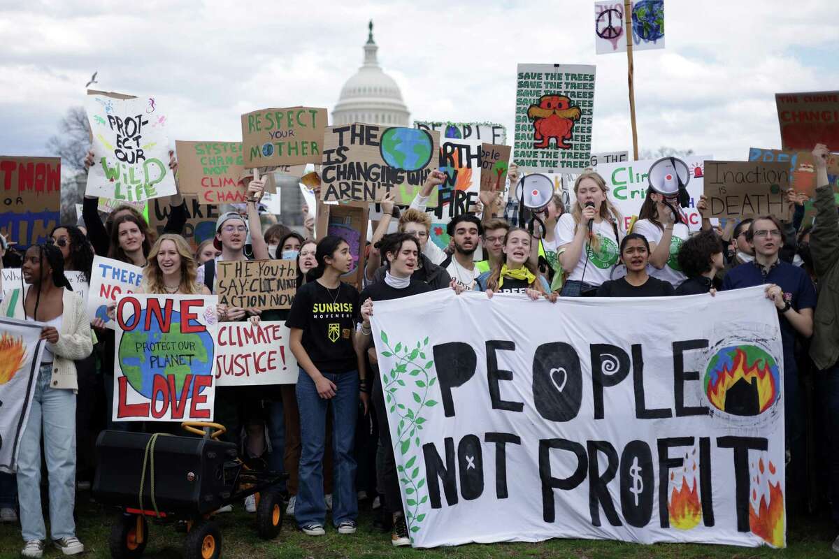 Young people call for action on climate change at a demonstration on Capitol Hill in Washington, D.C., in March.