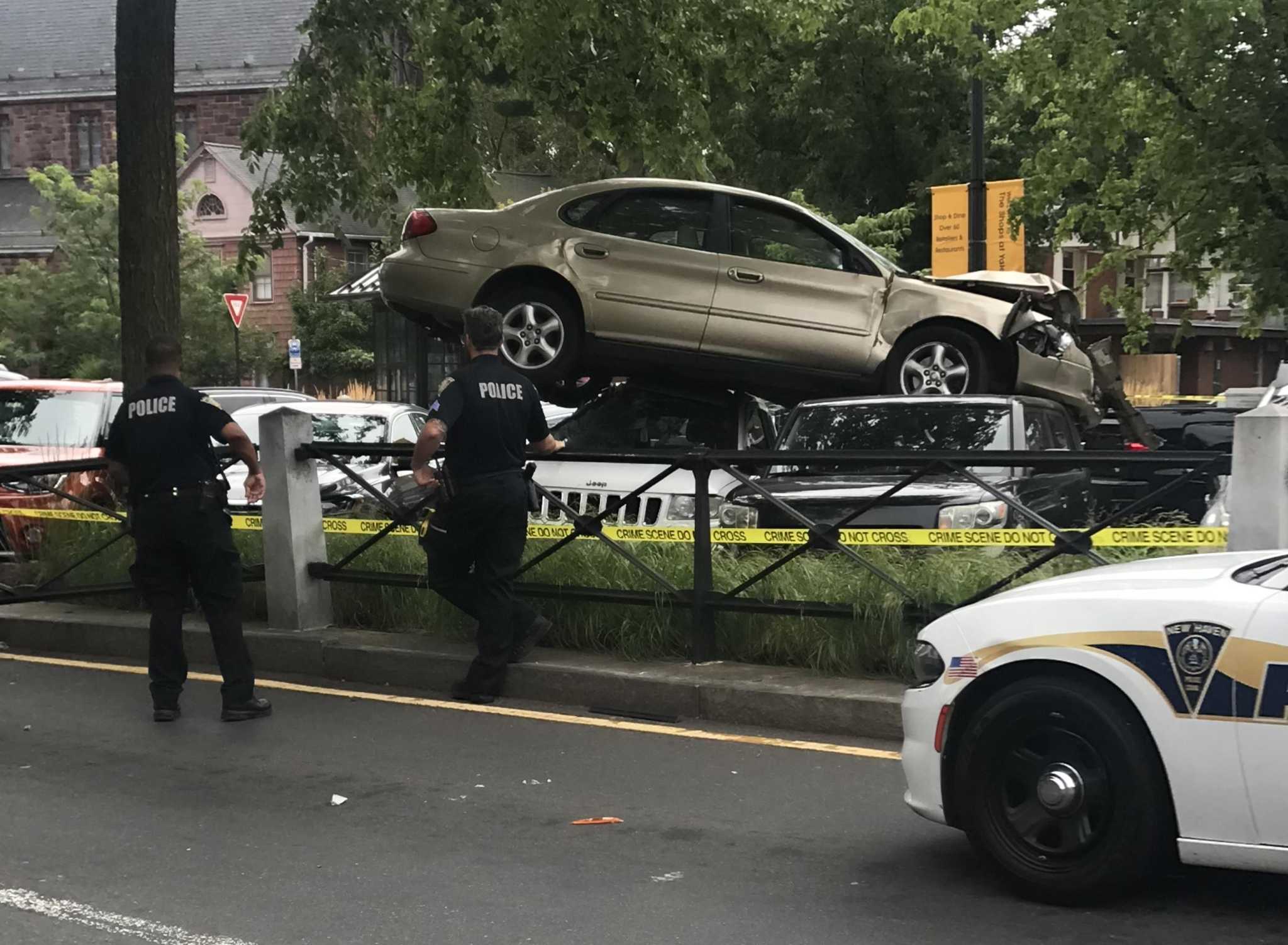 Car goes airborne on Broadway in New Haven, lands on SUV - Vimarsana News