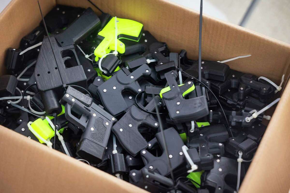 A box of what authorities described as “ghost guns” were collected during Saturday’s buyback at Wheeler Avenue Baptist Church.