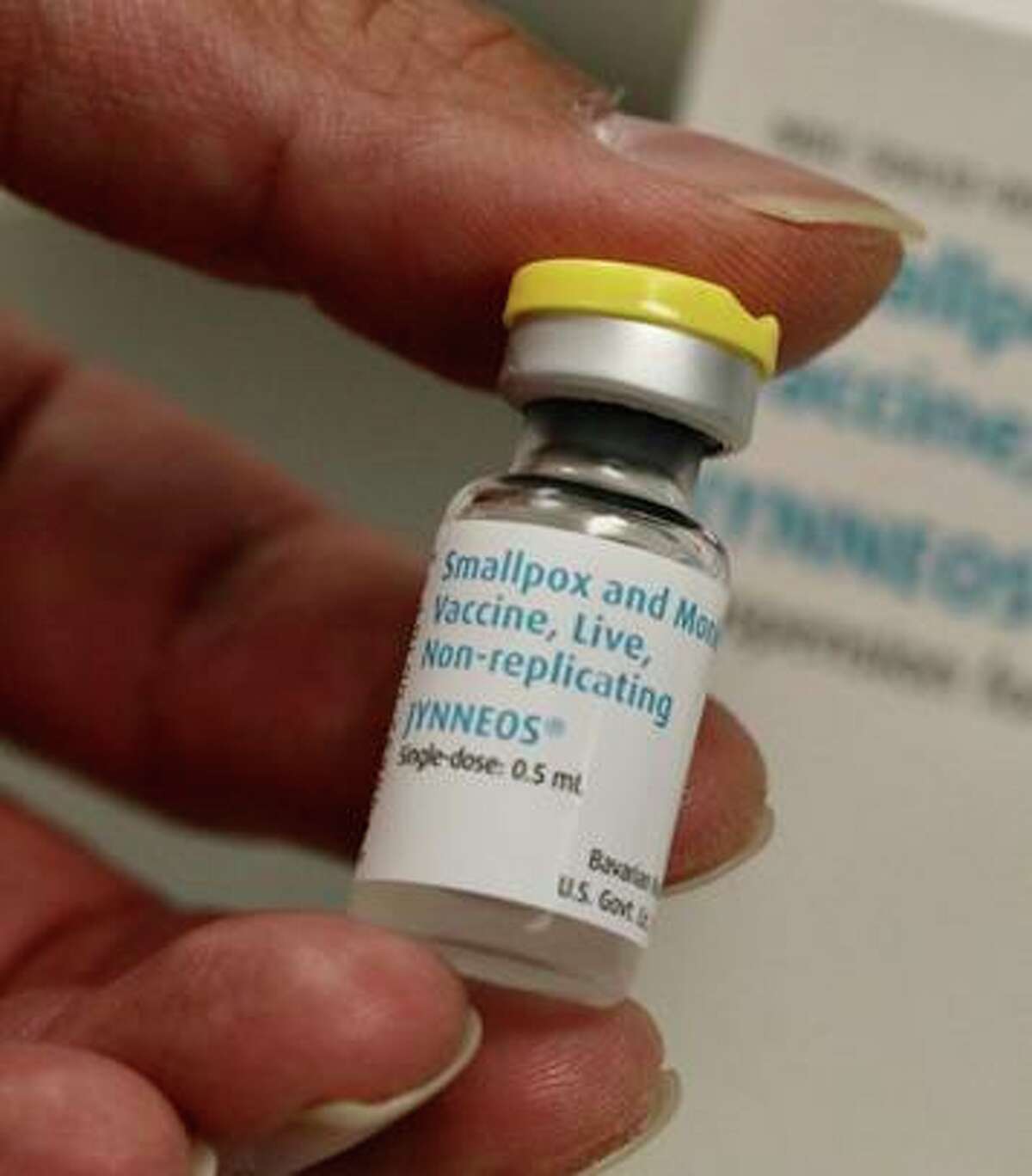Pharmacist Jonathan Parducho holds a dose of the Jynneos vaccine for monkeypox at San Francisco General Hospital.