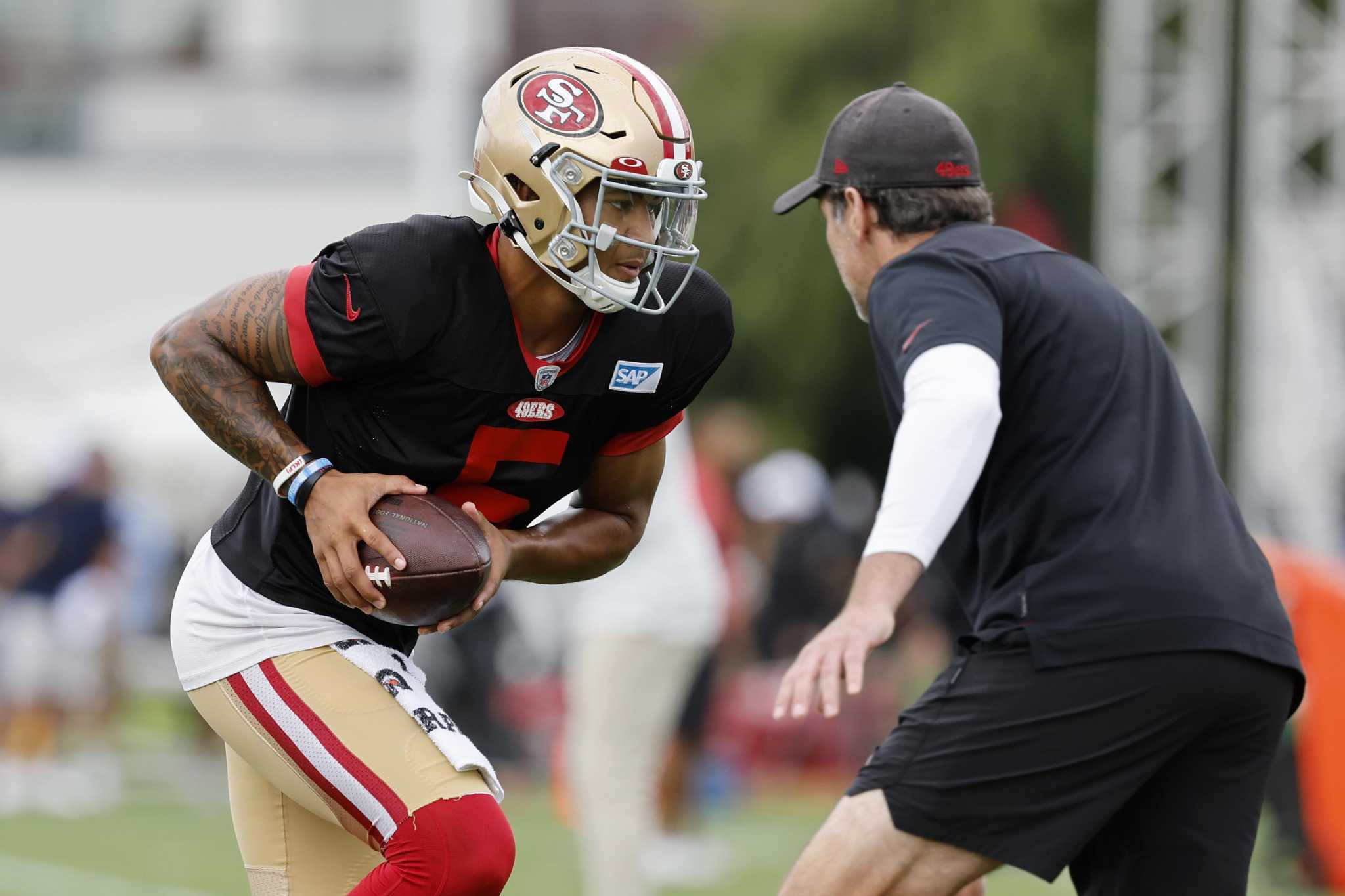 San Francisco 49ers quarterback Trey Lance (5) during an NFL football game  against the Seattle Seahawks in Santa Clara, Calif., Sunday, Sept. 18,  2022. (AP Photo/Josie Lepe Stock Photo - Alamy