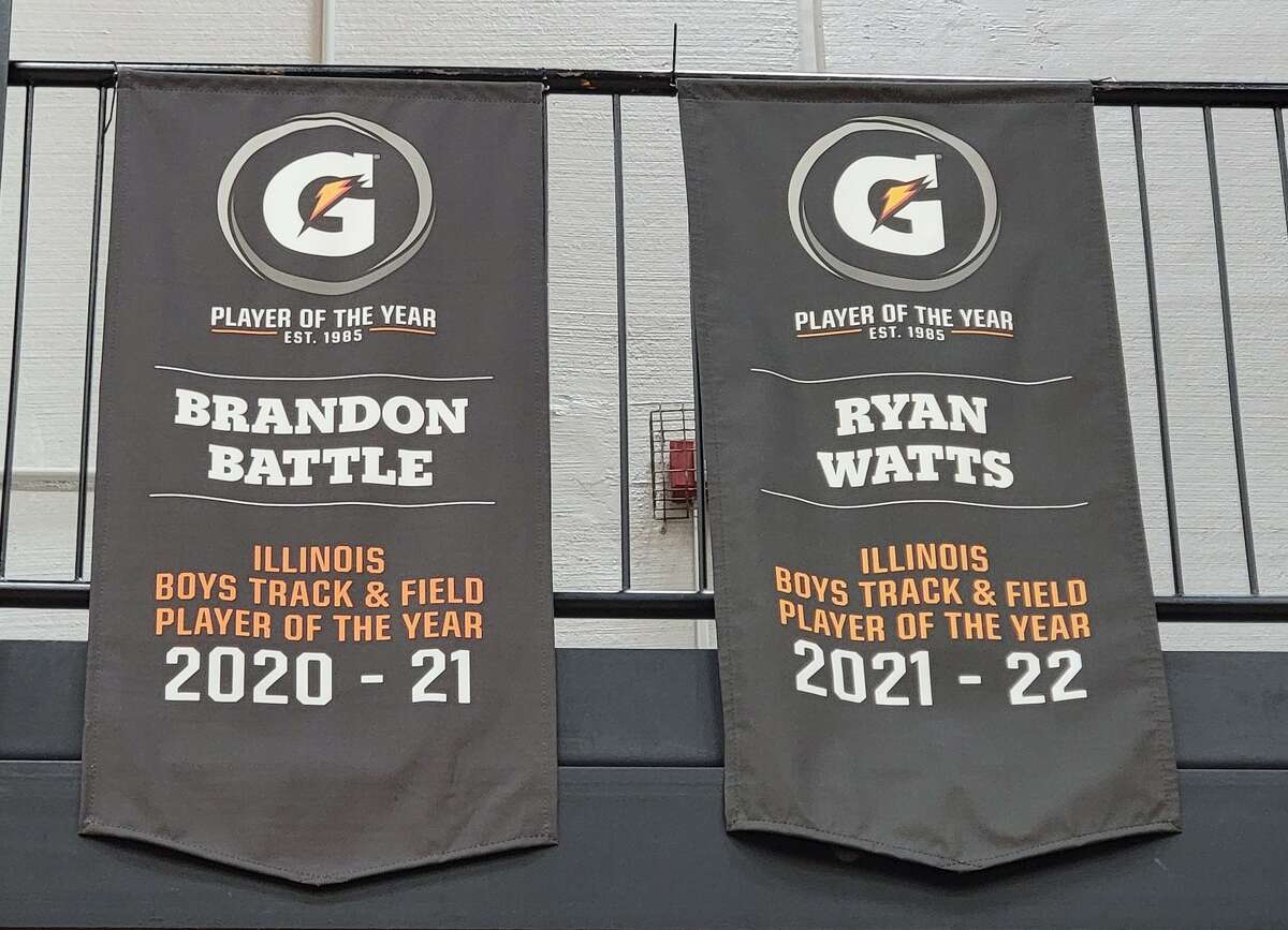 A banner recognizing Edwardsville High School's Ryan Watts as the 2021-22 Gatorade Illinois Boys Track and Field Player of the Year is now hanging inside Lucco-Jackson Gymnasium. It is sitting right next to the banner for Brandon Battle, who was named the 2020-21 Gatorade Illinois Boys Track and Field Player of the Year. Watts won state championships in the 1,600-meter and 3,200-meter runs this past spring. Battle won state championships in the 100-, 200- and 400-meter dashes in 2021.