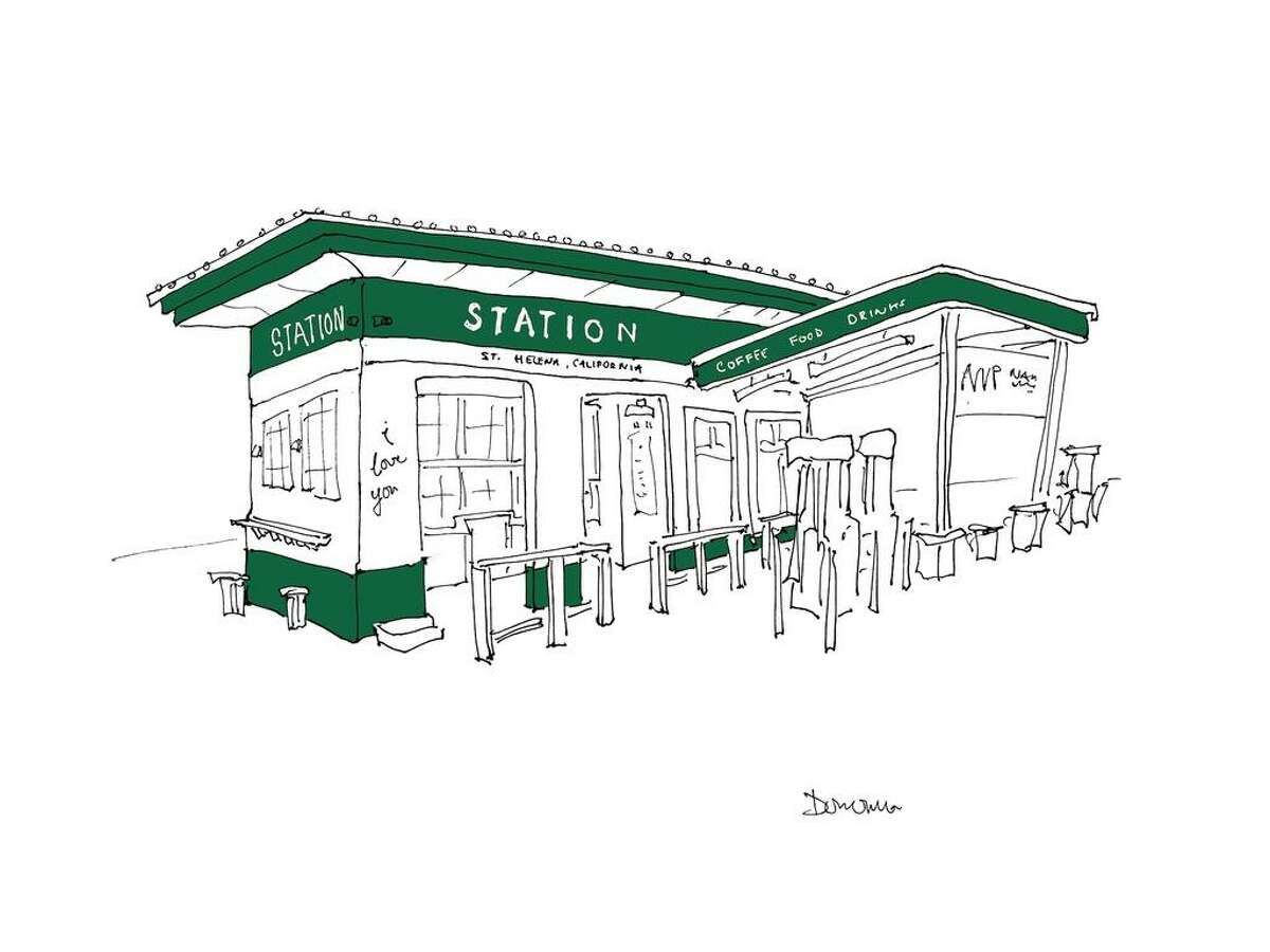 Artist John Donohue’s drawing of the Station in St. Helena, which was his favorite place to eat during his Wine Country visit.