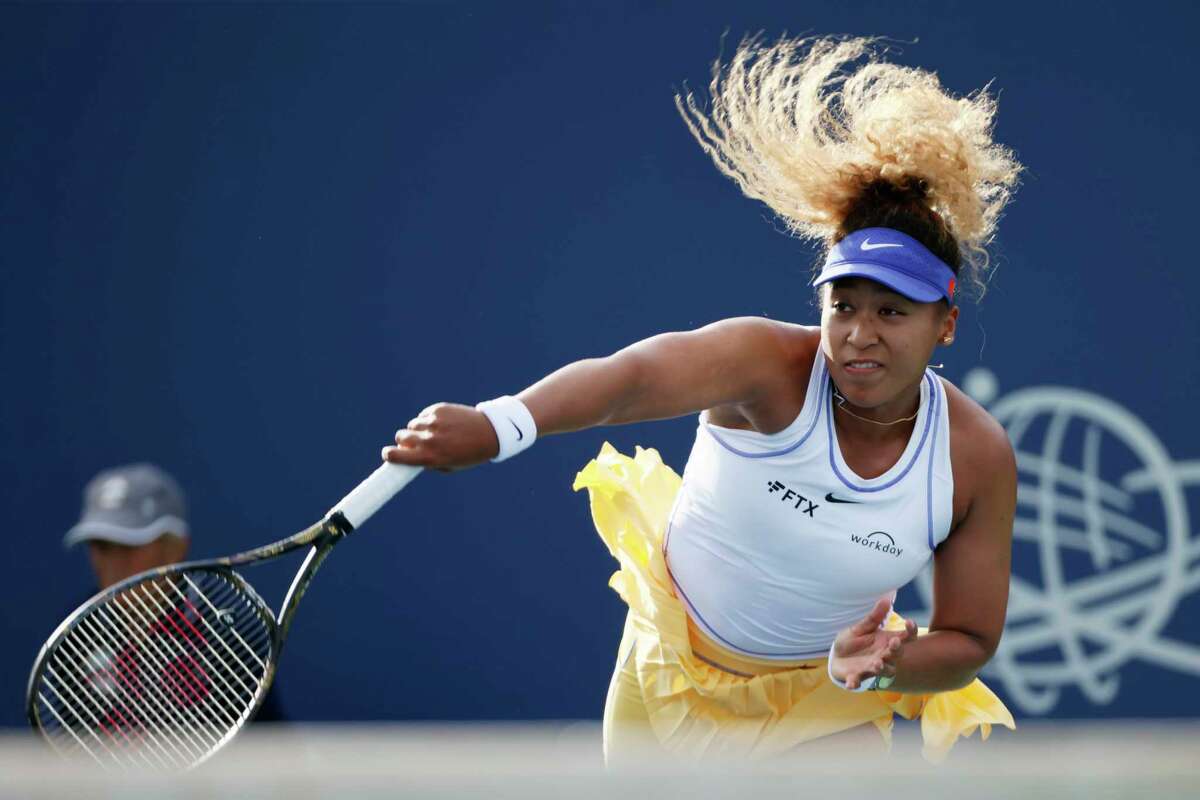 Naomi Osaka of Japan against Qinwen Zheng of China in Round 7 at the Mubadala Silicon Valley Classic tennis tournament, Tuesday, Aug. 2, 2022, in San Jose, Calif.