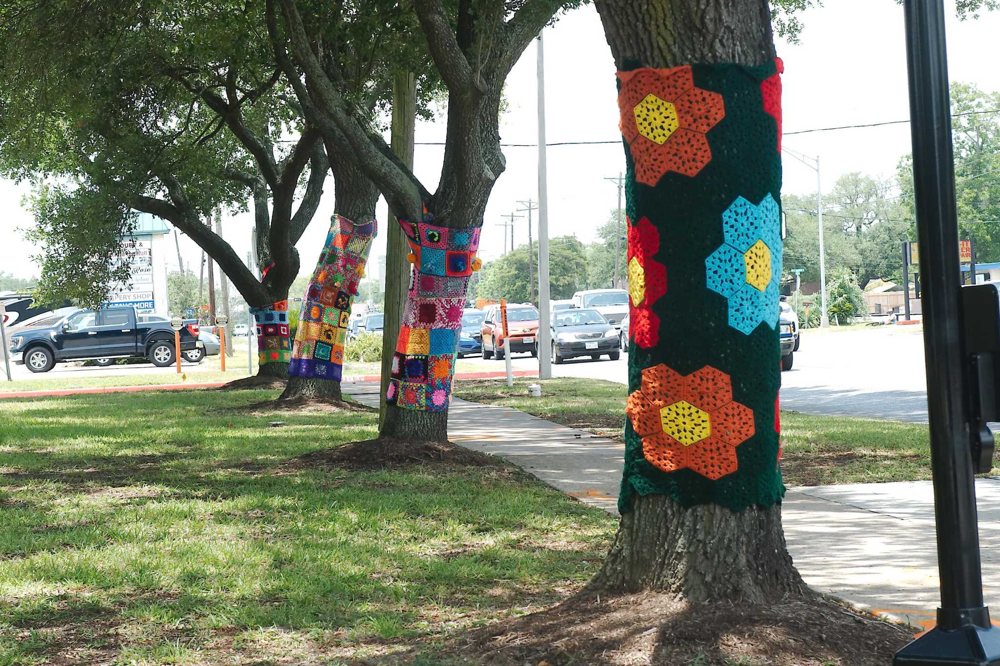 Art project adds colorful ‘whimsy’ to oaks at League City library