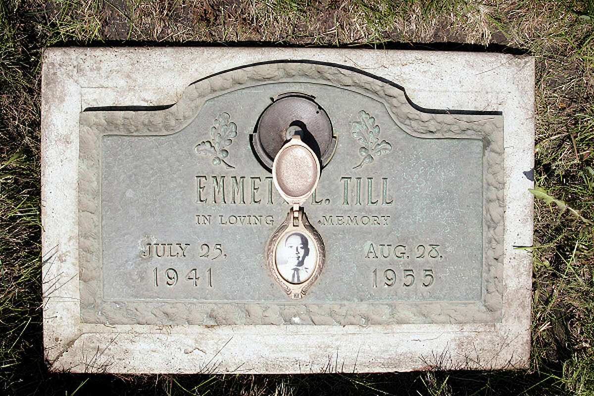 A plaque marks the gravesite of Emmett Till at Burr Oak Cemetery in Aslip.
