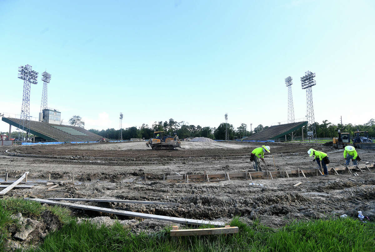 Little Cypress-Mauriceville 's stadium is being renovated and a turf field installed. Photo made Monday, August 1, 2022. Kim Brent/The Enterprise