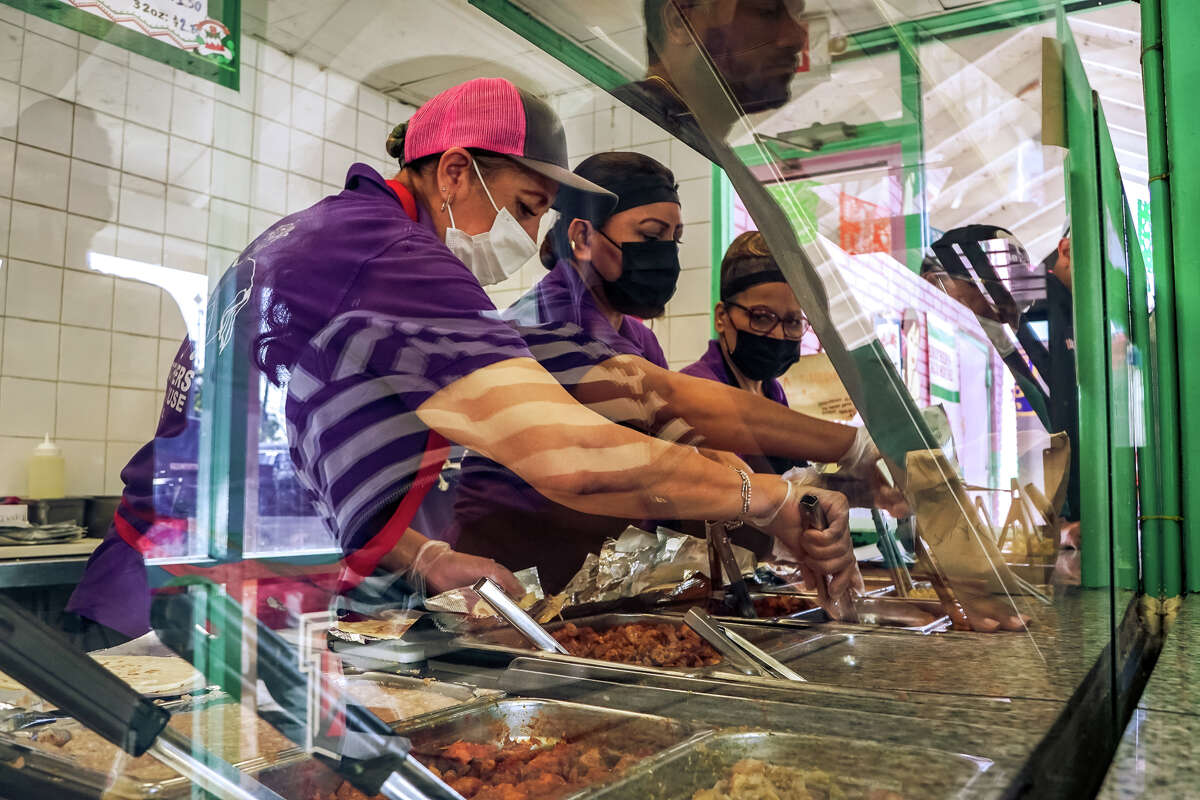 The efficient taco line staff at Brothers Taco House makes sure diners get their breakfast quickly.