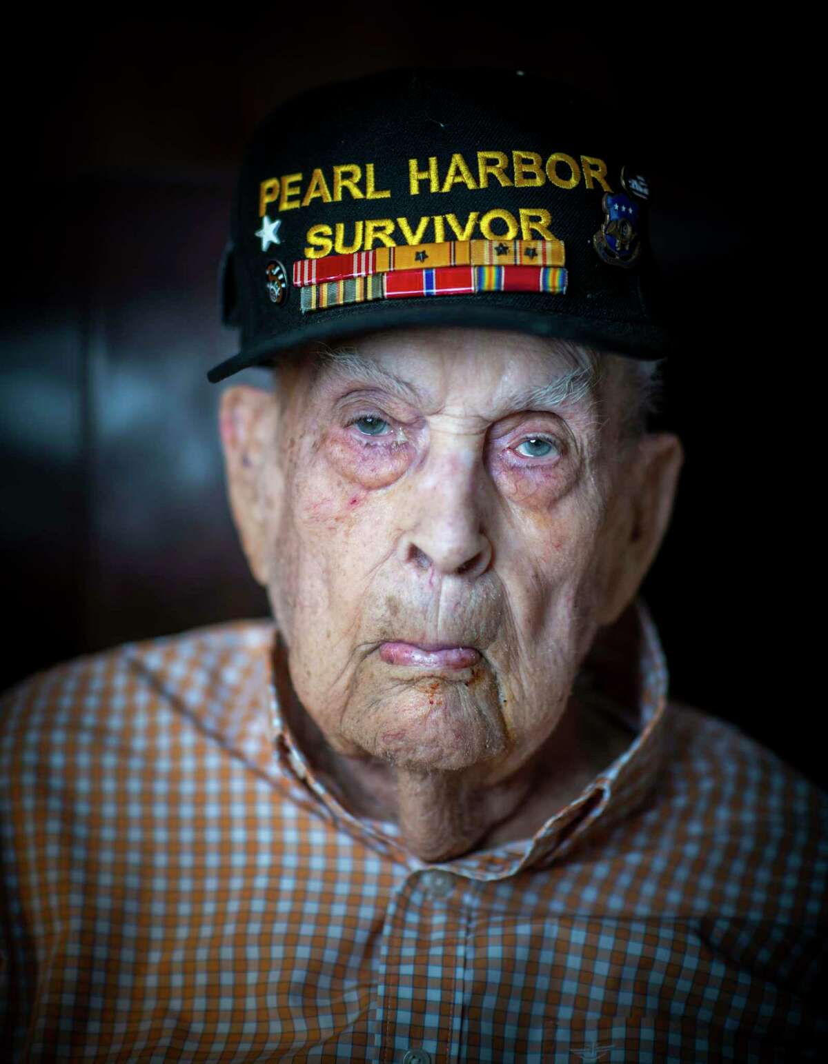 Pearl Harbor veteran Kenneth Platt is photographed during his 101st birthday celebration at his home in San Antonio on Sunday, May 15th, 2022.