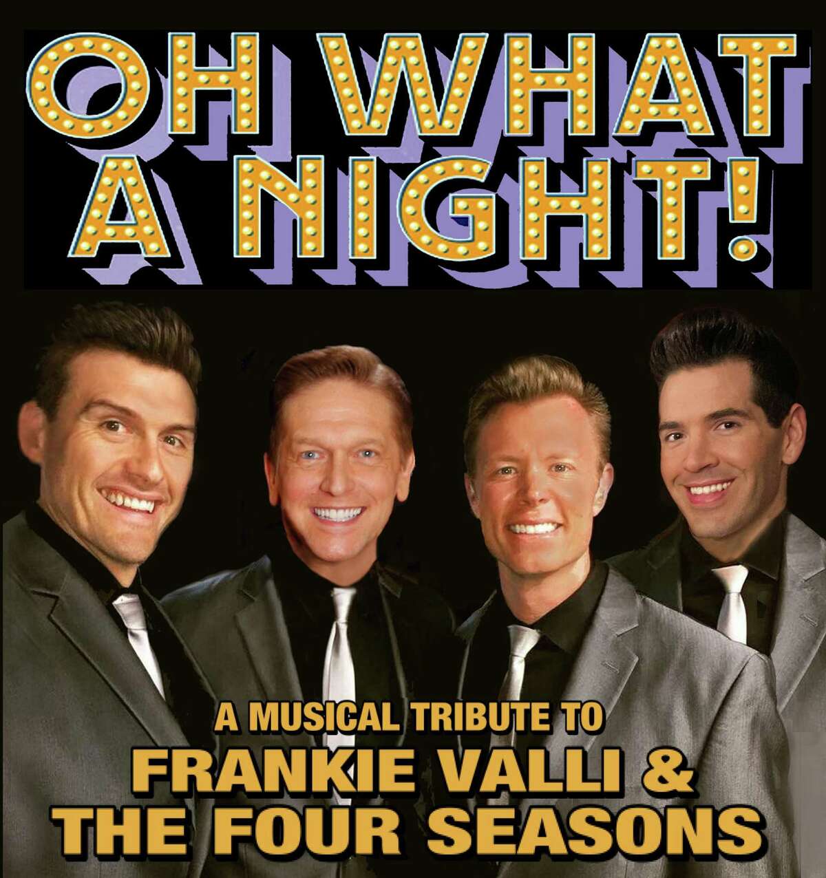 A musical tribute to singer Frankie Valli, and The Four Seasons singing group, and musical revue “Oh What A Night,” is coming to the Fairfield University’s Regina A. Quick Center for the Arts Sept. 10 at 7 p.m., a photo for the event, for which is shown. The performance will precede an Evening for the Arts reception at 6 p.m.