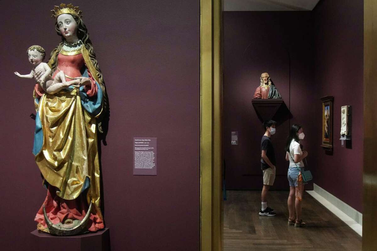 Virgin and Child, south German, Upper Rhine Valley, 1500-1510, is on exhibit in the redesigned Old Master Galleries at the Museum of Fine Arts Houston Wednesday, July 27, 2022 in Houston.