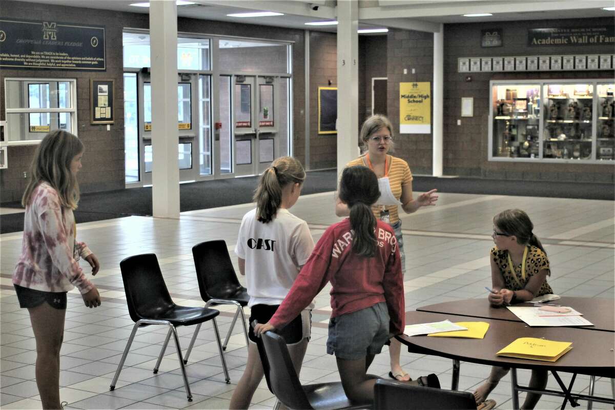 Bay Anderson provides students instruction Wednesday during the Manistee Area Public Schools Youth Summer Theatre Camp.