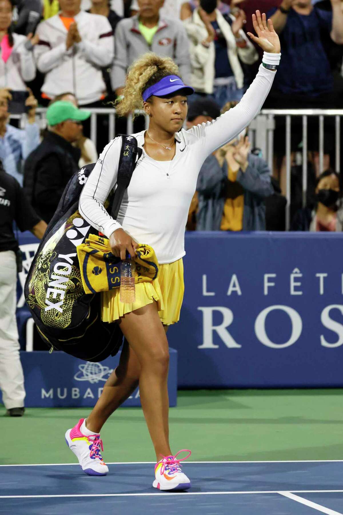 Naomi Osaka (Japan) exits following her match against Coco Gauff (USA) at the Mubadala Silicon Valley Classic, Thursday, Aug. 4, 2022, in San Jose, Calif. Gauff won 6-4, 6-4, and advances to the next round in the tennis tournament.