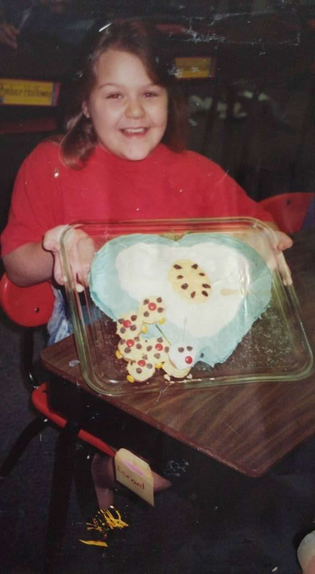 Jennie Reid Elementary School counselor Danielle Knight has deep roots in La Porte ISD. This photo shows her as a third-grader at Lomax Elementary School in the 1993-94 school year. Her mother helped her bake this cake to take to her teacher, Stephanie Chamblee.